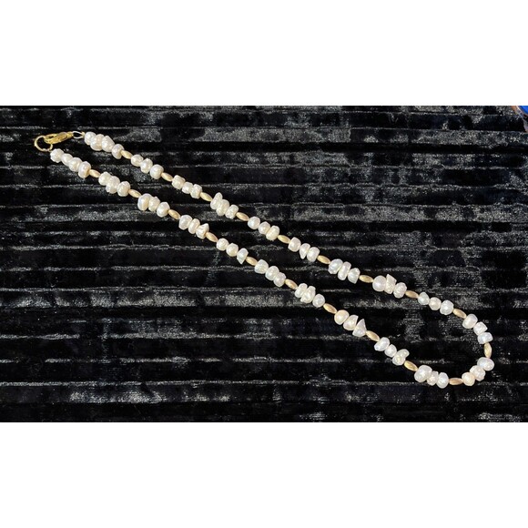 Hand Strung Freshwater Pearl Necklace Gold Plated Beads Elegant 18” - Picture 1 of 6